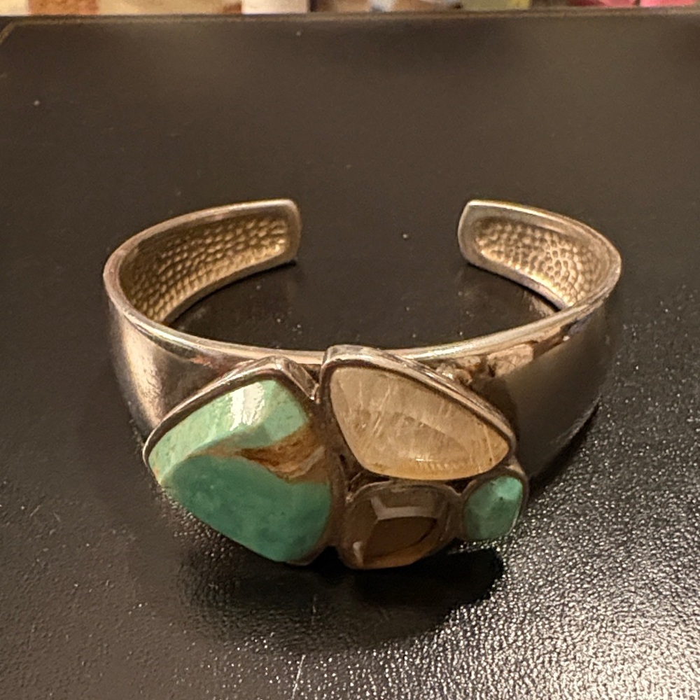 Barse Sterling Silver Turquoise and Precious Stones Cuff Bracelet -
